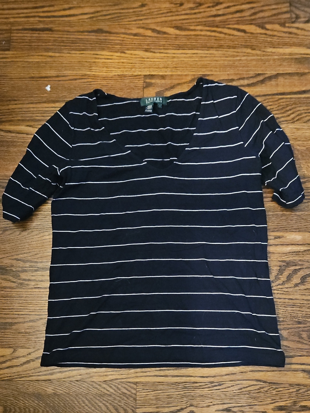 Ralph Lauren Black Tee with White Stripes